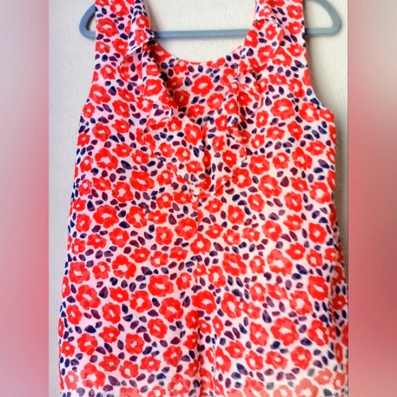 CAbi Women's Vibrant Red and Navy Blue Floral Sheer Top Blouse Size L - Picture 4 of 8